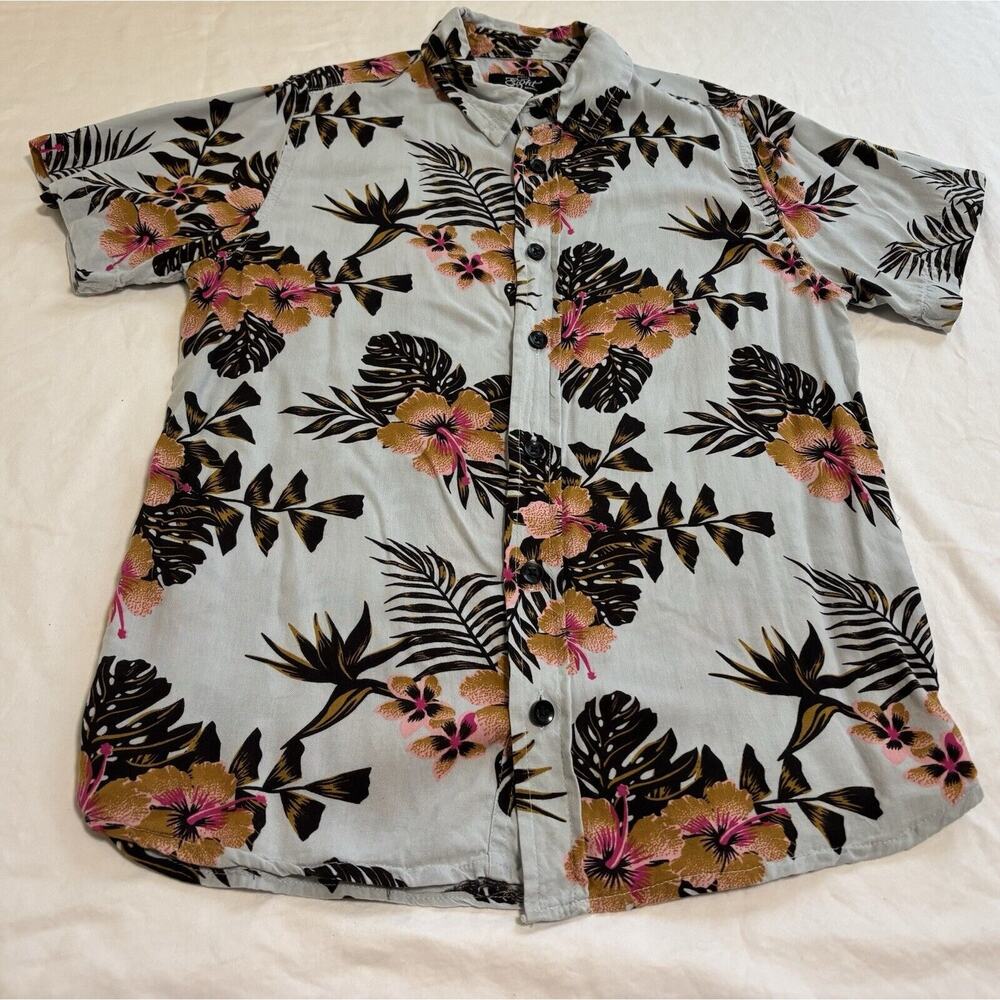 Hawaiian Shirt Blue Pink Floral Viscose Resort Eighty Eight Brand Boys Sz 10/12